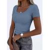 imagePRETTYGARDEN Scoop Neck Tops for Women 2026 Summer Basic Tees Trendy Short Sleeve Shirts Spring Casual Fitted Ribbed TopsBlue Grey