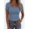 imagePRETTYGARDEN Scoop Neck Tops for Women 2026 Summer Basic Tees Trendy Short Sleeve Shirts Spring Casual Fitted Ribbed TopsBlue Grey