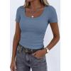 imagePRETTYGARDEN Scoop Neck Tops for Women 2026 Summer Basic Tees Trendy Short Sleeve Shirts Spring Casual Fitted Ribbed TopsBlue Grey
