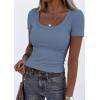 imagePRETTYGARDEN Scoop Neck Tops for Women 2026 Summer Basic Tees Trendy Short Sleeve Shirts Spring Casual Fitted Ribbed TopsBlue Grey