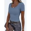 imagePRETTYGARDEN Scoop Neck Tops for Women 2026 Summer Basic Tees Trendy Short Sleeve Shirts Spring Casual Fitted Ribbed TopsBlue Grey