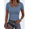 imagePRETTYGARDEN Scoop Neck Tops for Women 2026 Summer Basic Tees Trendy Short Sleeve Shirts Spring Casual Fitted Ribbed TopsBlue Grey