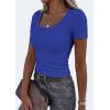 imagePRETTYGARDEN Scoop Neck Tops for Women 2026 Summer Basic Tees Trendy Short Sleeve Shirts Spring Casual Fitted Ribbed TopsBrilliant Blue