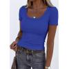 imagePRETTYGARDEN Scoop Neck Tops for Women 2026 Summer Basic Tees Trendy Short Sleeve Shirts Spring Casual Fitted Ribbed TopsBrilliant Blue