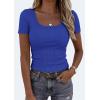 imagePRETTYGARDEN Scoop Neck Tops for Women 2026 Summer Basic Tees Trendy Short Sleeve Shirts Spring Casual Fitted Ribbed TopsBrilliant Blue