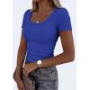imagePRETTYGARDEN Scoop Neck Tops for Women 2026 Summer Basic Tees Trendy Short Sleeve Shirts Spring Casual Fitted Ribbed TopsBrilliant Blue