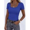 imagePRETTYGARDEN Scoop Neck Tops for Women 2026 Summer Basic Tees Trendy Short Sleeve Shirts Spring Casual Fitted Ribbed TopsBrilliant Blue