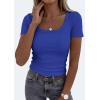 imagePRETTYGARDEN Scoop Neck Tops for Women 2026 Summer Basic Tees Trendy Short Sleeve Shirts Spring Casual Fitted Ribbed TopsBrilliant Blue