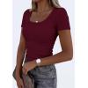 imagePRETTYGARDEN Scoop Neck Tops for Women 2026 Summer Basic Tees Trendy Short Sleeve Shirts Spring Casual Fitted Ribbed TopsBurgundy
