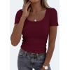 imagePRETTYGARDEN Scoop Neck Tops for Women 2026 Summer Basic Tees Trendy Short Sleeve Shirts Spring Casual Fitted Ribbed TopsBurgundy