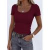 imagePRETTYGARDEN Scoop Neck Tops for Women 2026 Summer Basic Tees Trendy Short Sleeve Shirts Spring Casual Fitted Ribbed TopsBurgundy