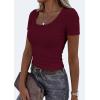 imagePRETTYGARDEN Scoop Neck Tops for Women 2026 Summer Basic Tees Trendy Short Sleeve Shirts Spring Casual Fitted Ribbed TopsBurgundy