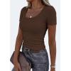 imagePRETTYGARDEN Scoop Neck Tops for Women 2026 Summer Basic Tees Trendy Short Sleeve Shirts Spring Casual Fitted Ribbed TopsCoffee