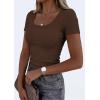 imagePRETTYGARDEN Scoop Neck Tops for Women 2026 Summer Basic Tees Trendy Short Sleeve Shirts Spring Casual Fitted Ribbed TopsCoffee