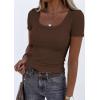 imagePRETTYGARDEN Scoop Neck Tops for Women 2026 Summer Basic Tees Trendy Short Sleeve Shirts Spring Casual Fitted Ribbed TopsCoffee