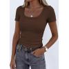 imagePRETTYGARDEN Scoop Neck Tops for Women 2026 Summer Basic Tees Trendy Short Sleeve Shirts Spring Casual Fitted Ribbed TopsCoffee