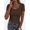 imagePRETTYGARDEN Scoop Neck Tops for Women 2026 Summer Basic Tees Trendy Short Sleeve Shirts Spring Casual Fitted Ribbed TopsCoffee