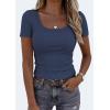 imagePRETTYGARDEN Scoop Neck Tops for Women 2026 Summer Basic Tees Trendy Short Sleeve Shirts Spring Casual Fitted Ribbed TopsDark Blue