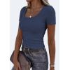 imagePRETTYGARDEN Scoop Neck Tops for Women 2026 Summer Basic Tees Trendy Short Sleeve Shirts Spring Casual Fitted Ribbed TopsDark Blue