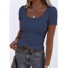 imagePRETTYGARDEN Scoop Neck Tops for Women 2026 Summer Basic Tees Trendy Short Sleeve Shirts Spring Casual Fitted Ribbed TopsDark Blue