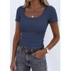 imagePRETTYGARDEN Scoop Neck Tops for Women 2026 Summer Basic Tees Trendy Short Sleeve Shirts Spring Casual Fitted Ribbed TopsDark Blue