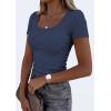 imagePRETTYGARDEN Scoop Neck Tops for Women 2026 Summer Basic Tees Trendy Short Sleeve Shirts Spring Casual Fitted Ribbed TopsDark Blue