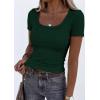 imagePRETTYGARDEN Scoop Neck Tops for Women 2026 Summer Basic Tees Trendy Short Sleeve Shirts Spring Casual Fitted Ribbed TopsDark Green