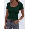 imagePRETTYGARDEN Scoop Neck Tops for Women 2026 Summer Basic Tees Trendy Short Sleeve Shirts Spring Casual Fitted Ribbed TopsDark Green