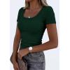 imagePRETTYGARDEN Scoop Neck Tops for Women 2026 Summer Basic Tees Trendy Short Sleeve Shirts Spring Casual Fitted Ribbed TopsDark Green