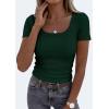 imagePRETTYGARDEN Scoop Neck Tops for Women 2026 Summer Basic Tees Trendy Short Sleeve Shirts Spring Casual Fitted Ribbed TopsDark Green