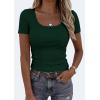 imagePRETTYGARDEN Scoop Neck Tops for Women 2026 Summer Basic Tees Trendy Short Sleeve Shirts Spring Casual Fitted Ribbed TopsDark Green