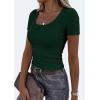 imagePRETTYGARDEN Scoop Neck Tops for Women 2026 Summer Basic Tees Trendy Short Sleeve Shirts Spring Casual Fitted Ribbed TopsDark Green