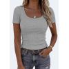 imagePRETTYGARDEN Scoop Neck Tops for Women 2026 Summer Basic Tees Trendy Short Sleeve Shirts Spring Casual Fitted Ribbed TopsGrey