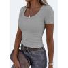 imagePRETTYGARDEN Scoop Neck Tops for Women 2026 Summer Basic Tees Trendy Short Sleeve Shirts Spring Casual Fitted Ribbed TopsGrey