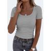 imagePRETTYGARDEN Scoop Neck Tops for Women 2026 Summer Basic Tees Trendy Short Sleeve Shirts Spring Casual Fitted Ribbed TopsGrey