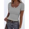 imagePRETTYGARDEN Scoop Neck Tops for Women 2026 Summer Basic Tees Trendy Short Sleeve Shirts Spring Casual Fitted Ribbed TopsGrey