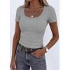 imagePRETTYGARDEN Scoop Neck Tops for Women 2026 Summer Basic Tees Trendy Short Sleeve Shirts Spring Casual Fitted Ribbed TopsGrey