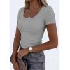 imagePRETTYGARDEN Scoop Neck Tops for Women 2026 Summer Basic Tees Trendy Short Sleeve Shirts Spring Casual Fitted Ribbed TopsGrey