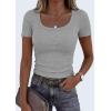 imagePRETTYGARDEN Scoop Neck Tops for Women 2026 Summer Basic Tees Trendy Short Sleeve Shirts Spring Casual Fitted Ribbed TopsGrey