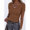 imagePRETTYGARDEN Scoop Neck Tops for Women 2026 Summer Basic Tees Trendy Short Sleeve Shirts Spring Casual Fitted Ribbed TopsKhaki