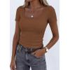 imagePRETTYGARDEN Scoop Neck Tops for Women 2026 Summer Basic Tees Trendy Short Sleeve Shirts Spring Casual Fitted Ribbed TopsKhaki