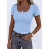 imagePRETTYGARDEN Scoop Neck Tops for Women 2026 Summer Basic Tees Trendy Short Sleeve Shirts Spring Casual Fitted Ribbed TopsLight Blue