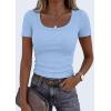 imagePRETTYGARDEN Scoop Neck Tops for Women 2026 Summer Basic Tees Trendy Short Sleeve Shirts Spring Casual Fitted Ribbed TopsLight Blue