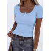imagePRETTYGARDEN Scoop Neck Tops for Women 2026 Summer Basic Tees Trendy Short Sleeve Shirts Spring Casual Fitted Ribbed TopsLight Blue