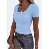 imagePRETTYGARDEN Scoop Neck Tops for Women 2026 Summer Basic Tees Trendy Short Sleeve Shirts Spring Casual Fitted Ribbed TopsLight Blue