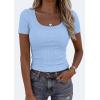 imagePRETTYGARDEN Scoop Neck Tops for Women 2026 Summer Basic Tees Trendy Short Sleeve Shirts Spring Casual Fitted Ribbed TopsLight Blue