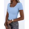 imagePRETTYGARDEN Scoop Neck Tops for Women 2026 Summer Basic Tees Trendy Short Sleeve Shirts Spring Casual Fitted Ribbed TopsLight Blue