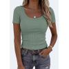 imagePRETTYGARDEN Scoop Neck Tops for Women 2026 Summer Basic Tees Trendy Short Sleeve Shirts Spring Casual Fitted Ribbed TopsSage Green