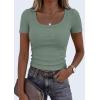 imagePRETTYGARDEN Scoop Neck Tops for Women 2026 Summer Basic Tees Trendy Short Sleeve Shirts Spring Casual Fitted Ribbed TopsSage Green