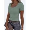 imagePRETTYGARDEN Scoop Neck Tops for Women 2026 Summer Basic Tees Trendy Short Sleeve Shirts Spring Casual Fitted Ribbed TopsSage Green